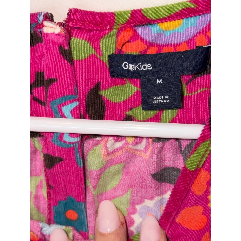 Gap Kids Pink Floral Corduroy Dress Girls Medium Bright Boho Peplum - Picture 5 of 6